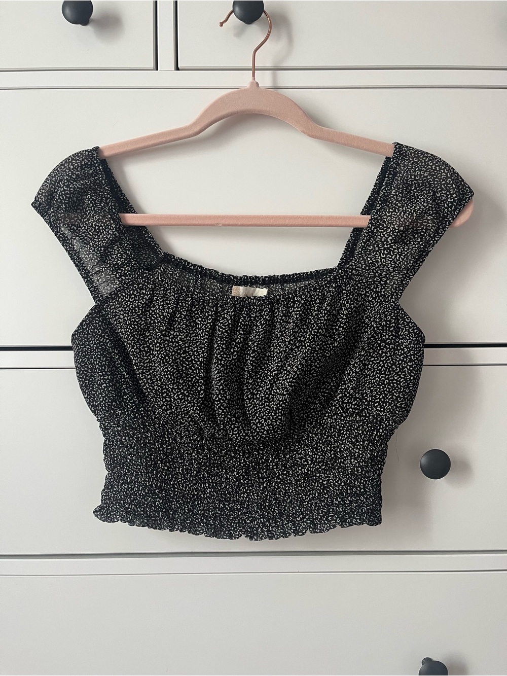 Altar’d State Smocked Square Neck Crop Top - Black/White cheetah print